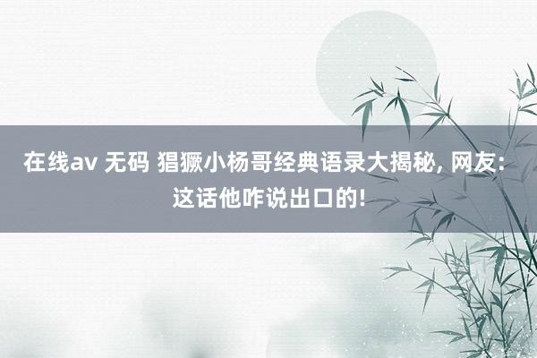 在线av 无码 猖獗小杨哥经典语录大揭秘， 网友: 这话他咋说出口的!