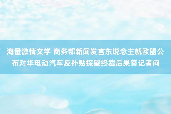 海量激情文学 商务部新闻发言东说念主就欧盟公布对华电动汽车反补贴探望终裁后果答记者问