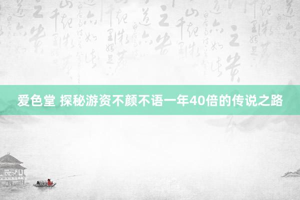 爱色堂 探秘游资不颜不语一年40倍的传说之路