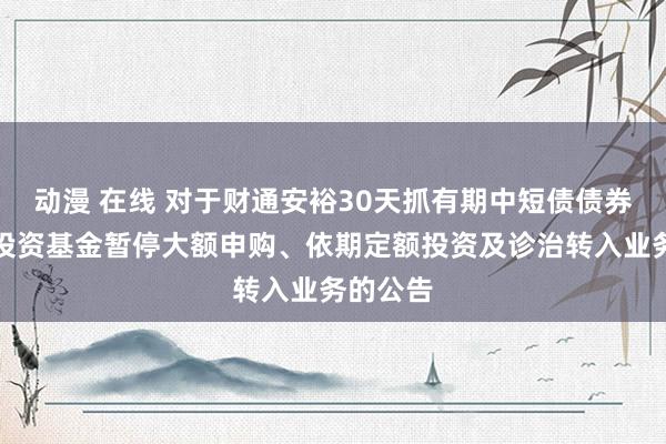 动漫 在线 对于财通安裕30天抓有期中短债债券型证券投资基金暂停大额申购、依期定额投资及诊治转入业务的公告