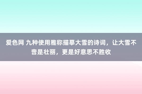 爱色网 九种使用雅称描摹大雪的诗词，让大雪不啻是壮丽，更是好意思不胜收