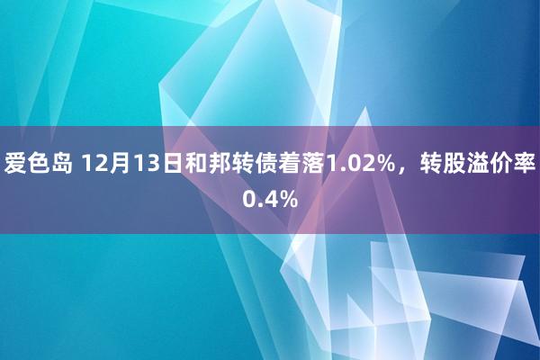 爱色岛 12月13日和邦转债着落1.02%，转股溢价率0.4%