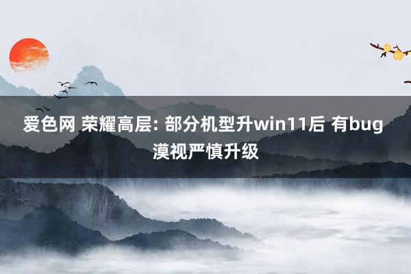 爱色网 荣耀高层: 部分机型升win11后 有bug 漠视严慎升级