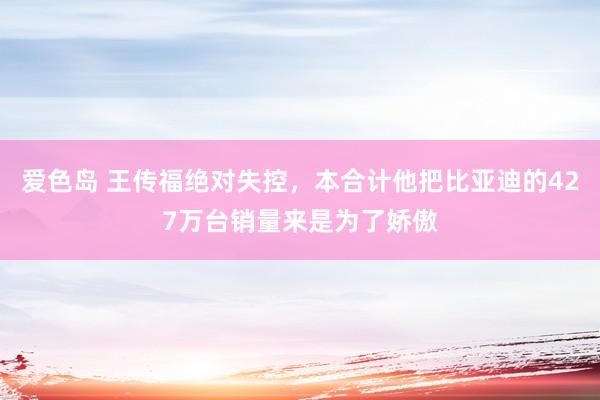 爱色岛 王传福绝对失控，本合计他把比亚迪的427万台销量来是为了娇傲